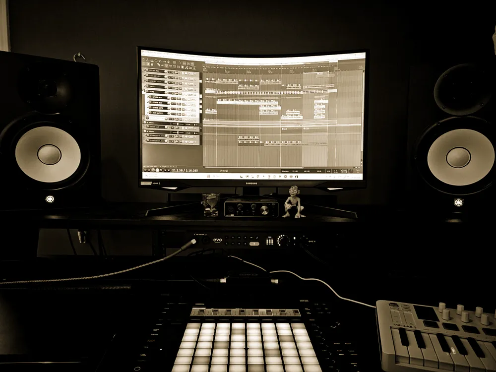 A mix session open on the screen above the pad controller